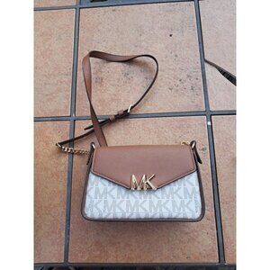 Michael Kors Small Brown Sylvia Crossbody Shoulder Handbag Purse Logo